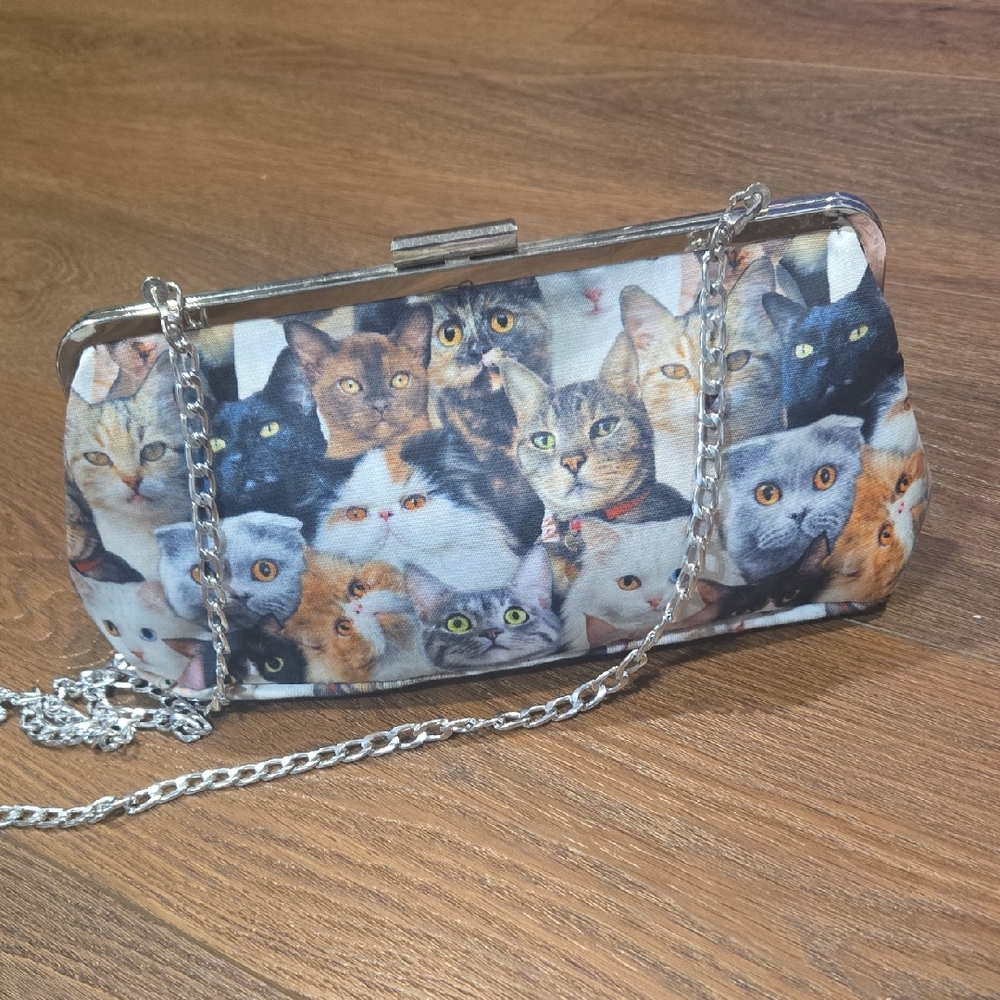 CAT LADY BOX cat Pattern Fabric Shoulder/crossbody Purse.   #7608